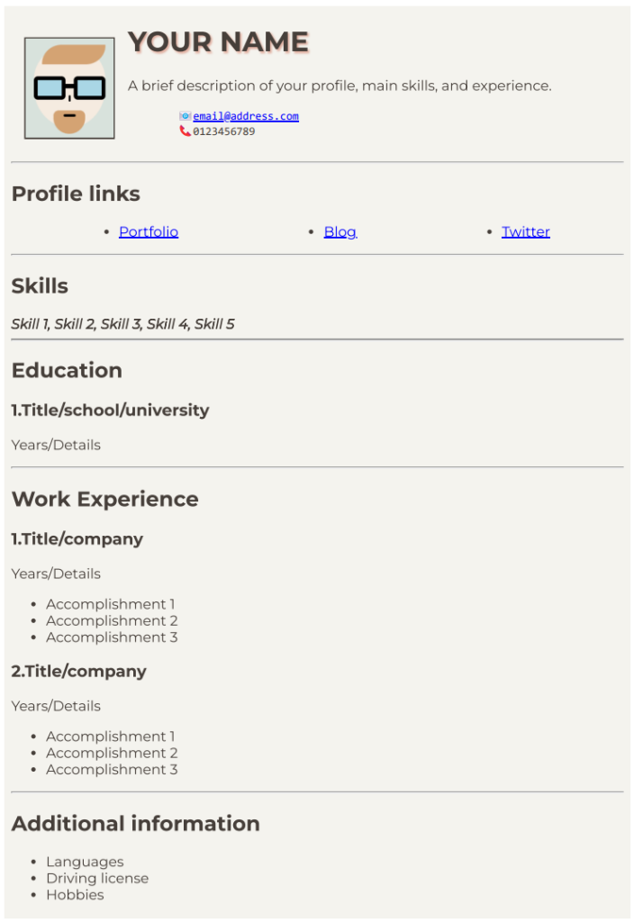 Faire un CV / CV avec le bloc-notes | par dimterion