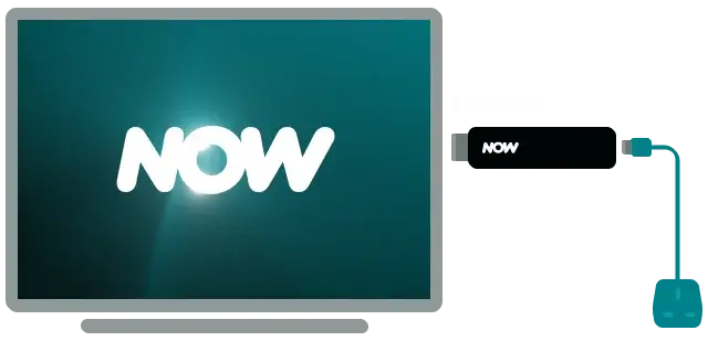 Illustration montrant le bâton branché à la télévision et connecté à l'alimentation