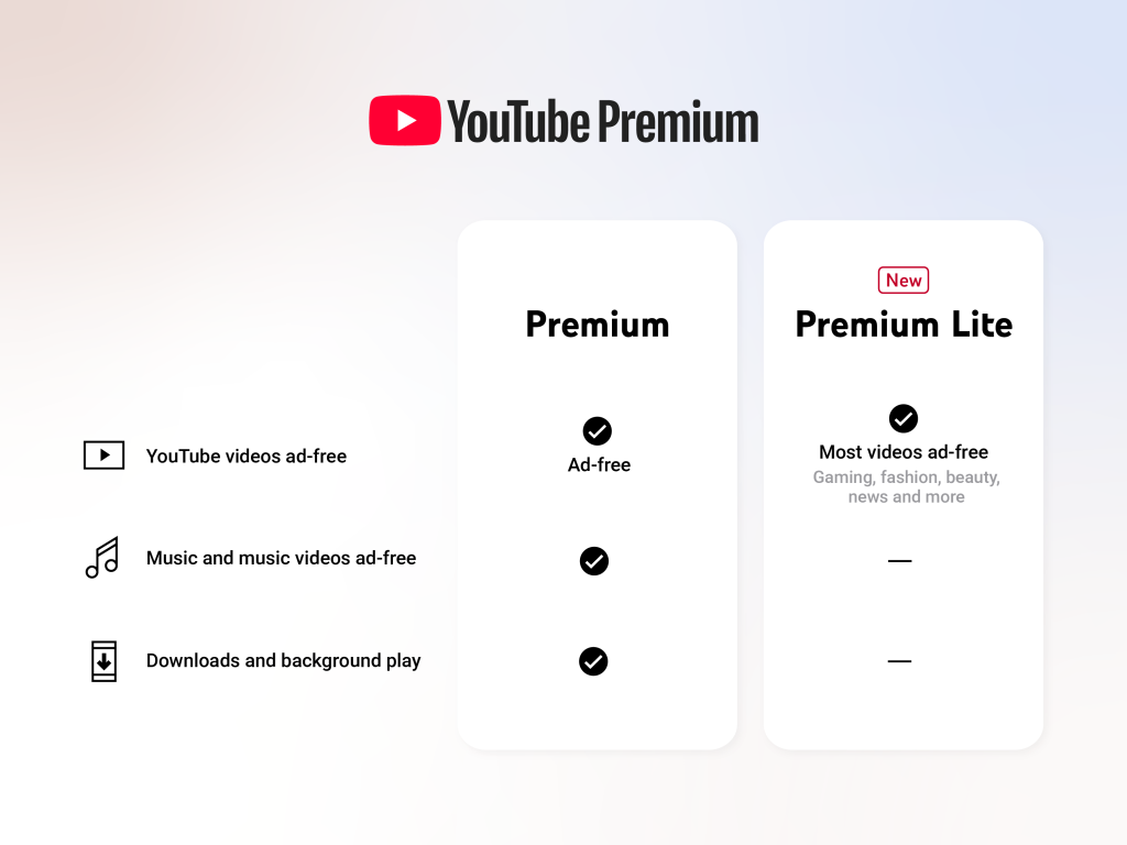 Obtenez un abonnement Premium Lite sur YouTube