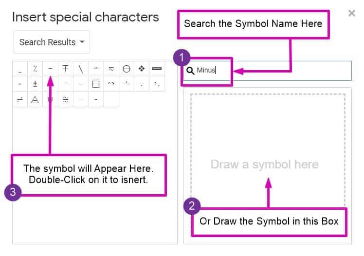 Insérer un symbole moins dans Google Docs