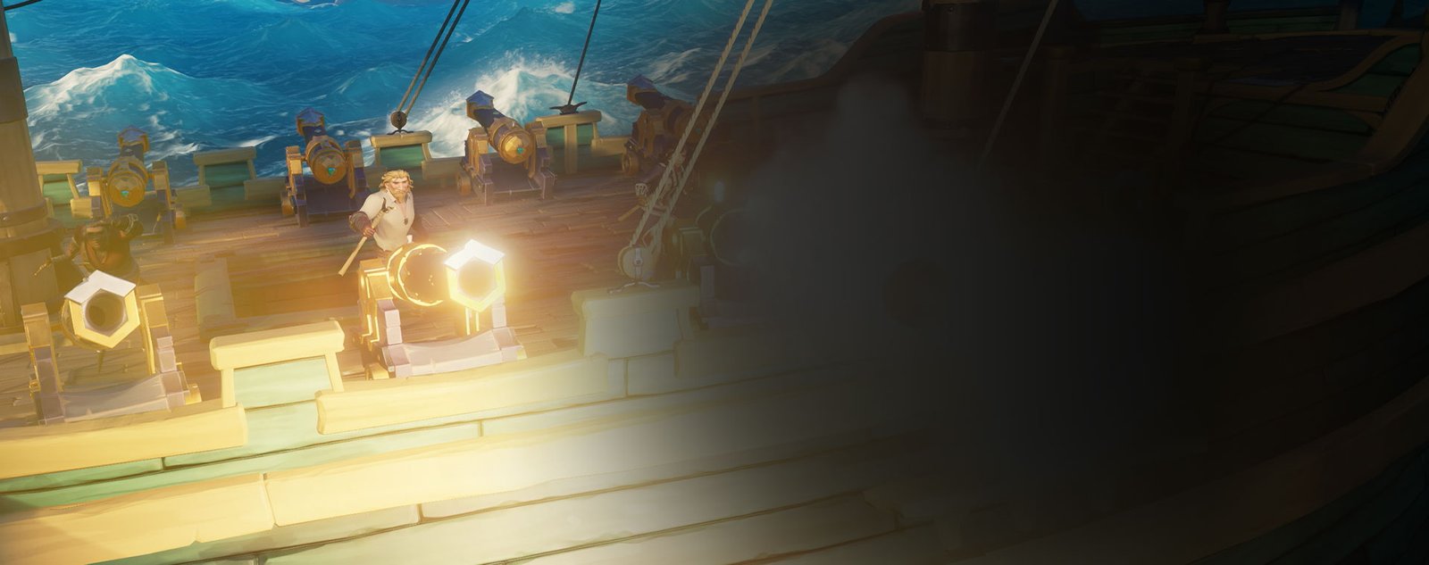 Les personnages de Sea of ​​Thieves tirent des canons sur un navire