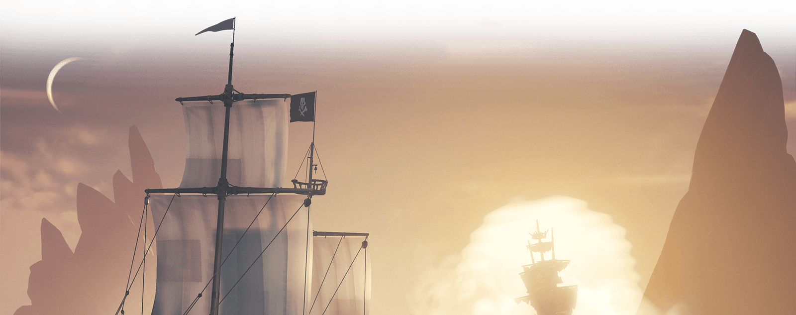 Vue arrière de deux navires flottant au loin