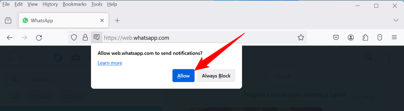 Appuyez sur «Autoriser» sur l'avertissement des notifications.
