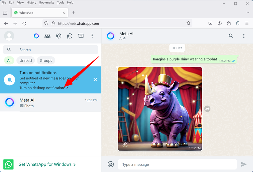 Cliquez sur ou appuyez sur «Allumez les notifications de bureau».