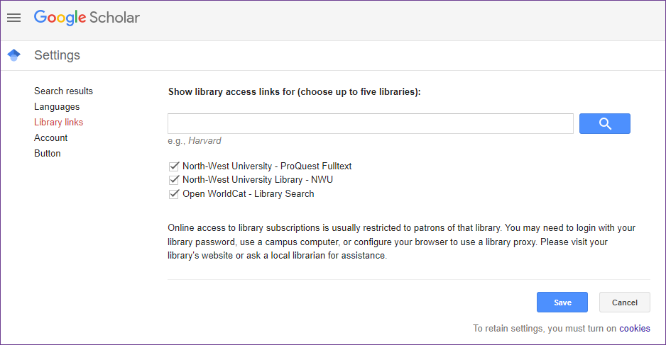 Configuration de la recherche Google Scholar Étape 1