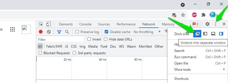 Ouvrez les outils de développeur dans une fenêtre séparée