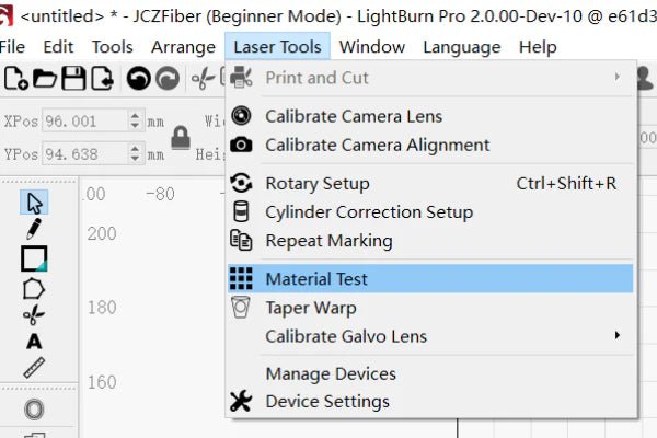 Une image des tests de matériaux Lightburn