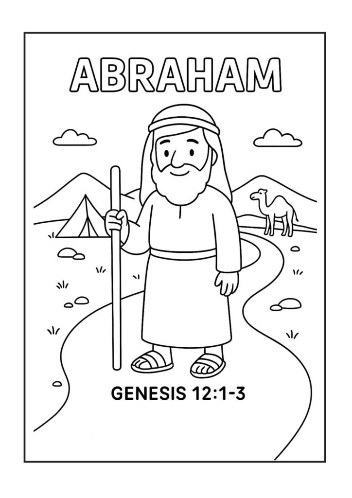 Coloriage de personnage biblique Abraham – imprimable gratuitement pour les enfants (Genèse 12: 1–3)