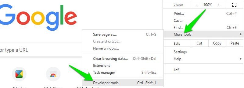 Outils des développeurs ouvrir dans Chrome