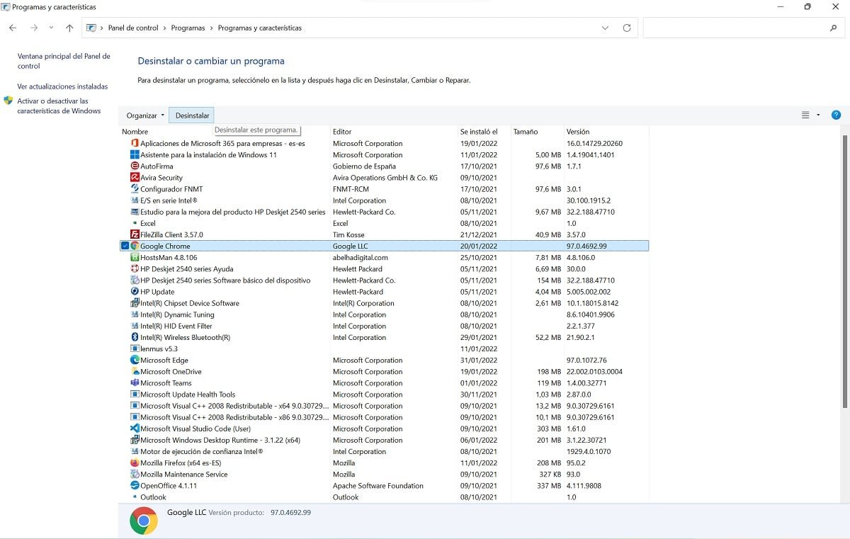 Supprimer un programme du panneau de configuration de Windows 11