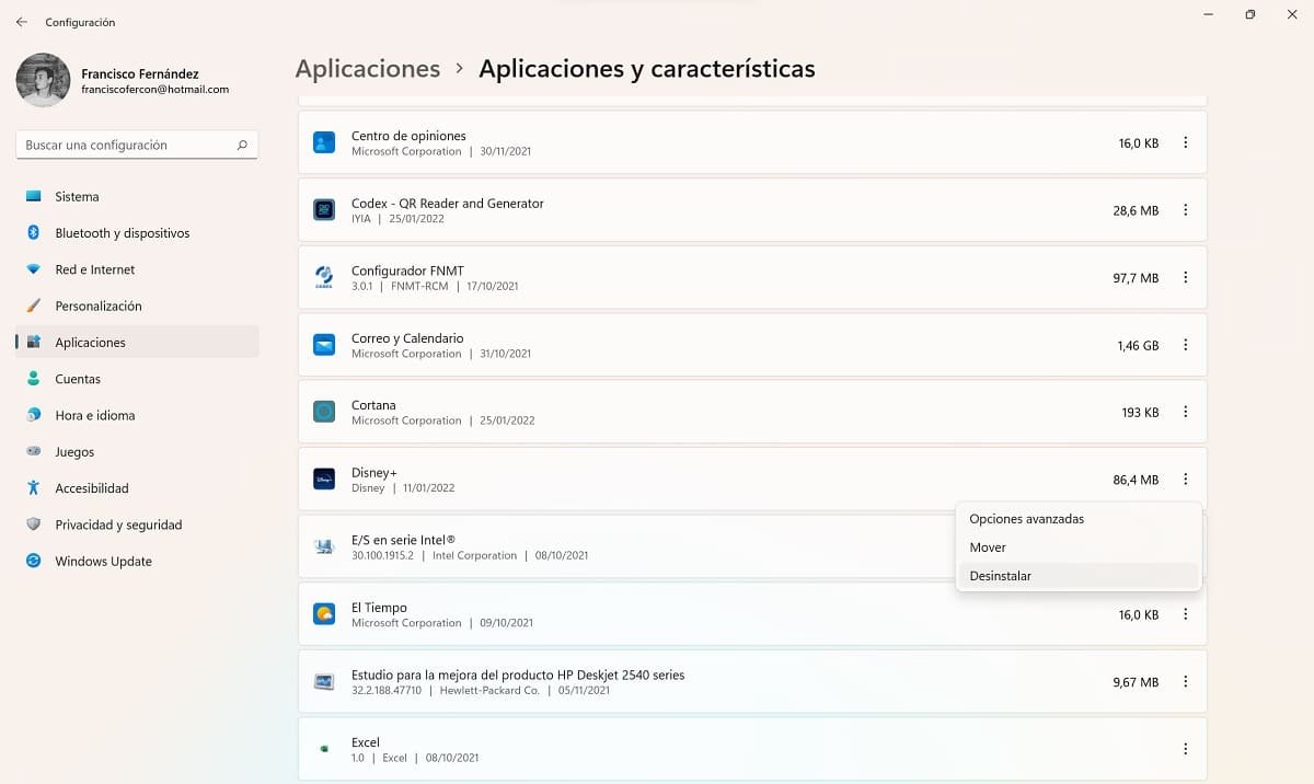 Supprimer un programme des paramètres de Windows 11
