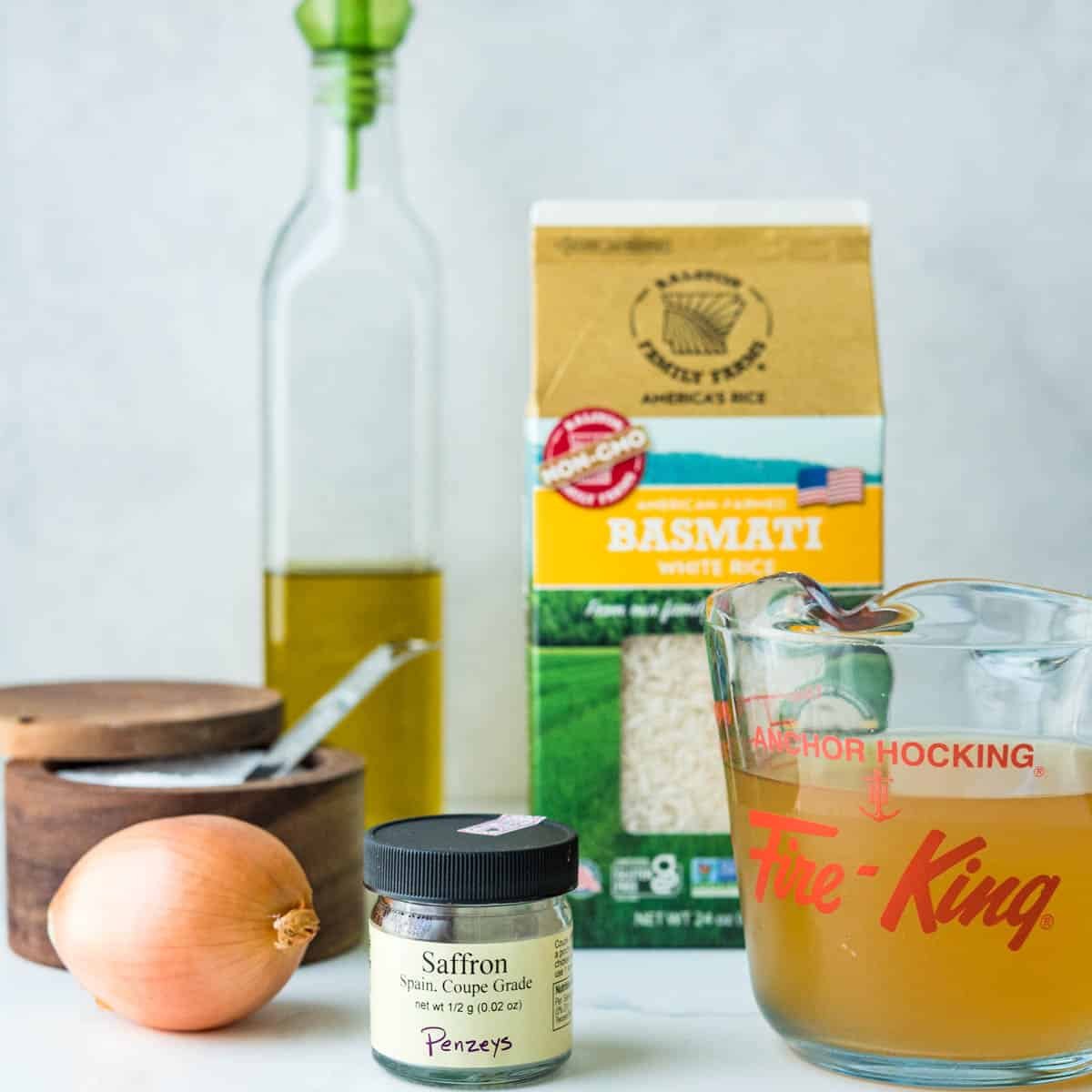 ingrédients pour le riz basmati au safran.