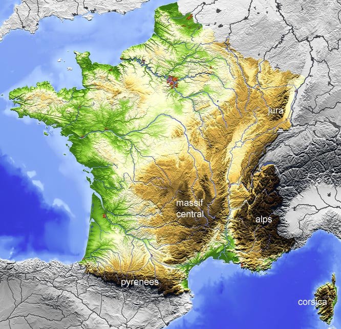 carte en relief de la France