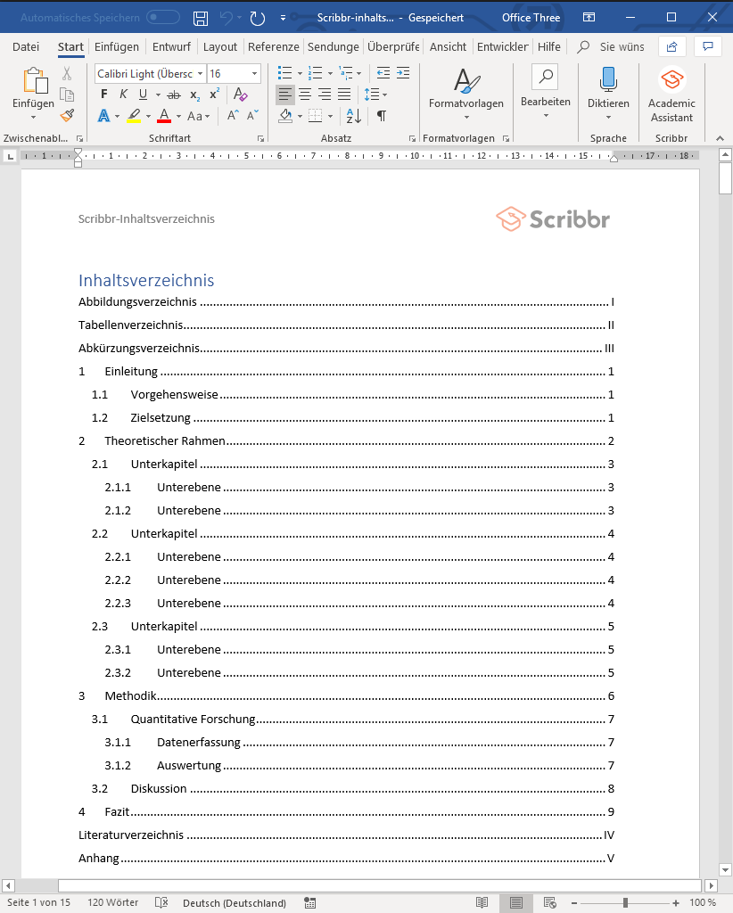 scribbr-thèse de licence-table des matières-modèle-mot-nombres-romains