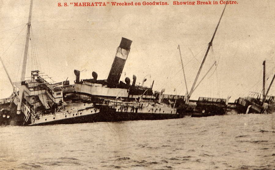 Épave du SS Mahratta sur les Goodwin Sands, 1909