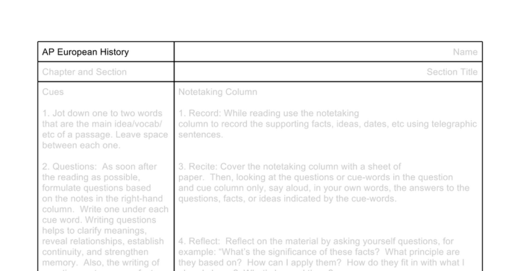 Modèle de notes Cornell – Google Docs