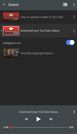 Automaattisen toiston valitsin näkyy valitun videon alapuolella